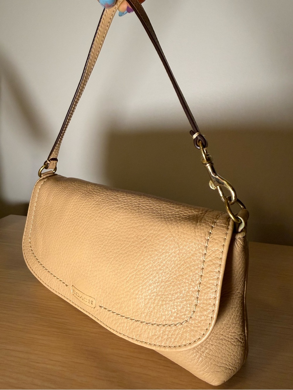 Coach Tan Pebbled Leather Mini Shoulder Bag
